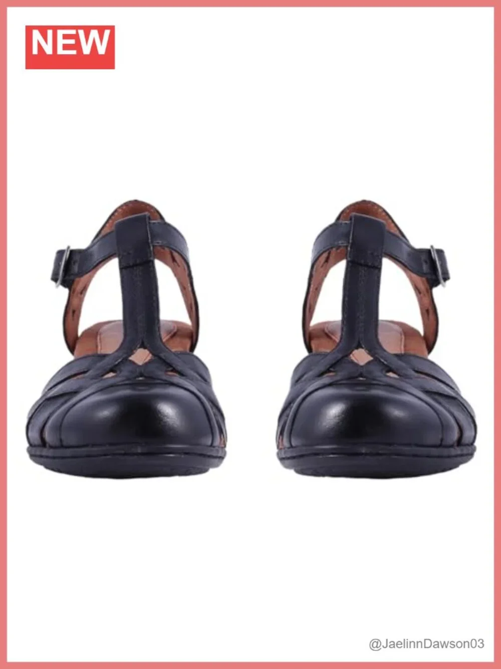 Vintage Low Heel Caged Sandals Round Closed Toe Ankle T-Strap Mary Jane Block